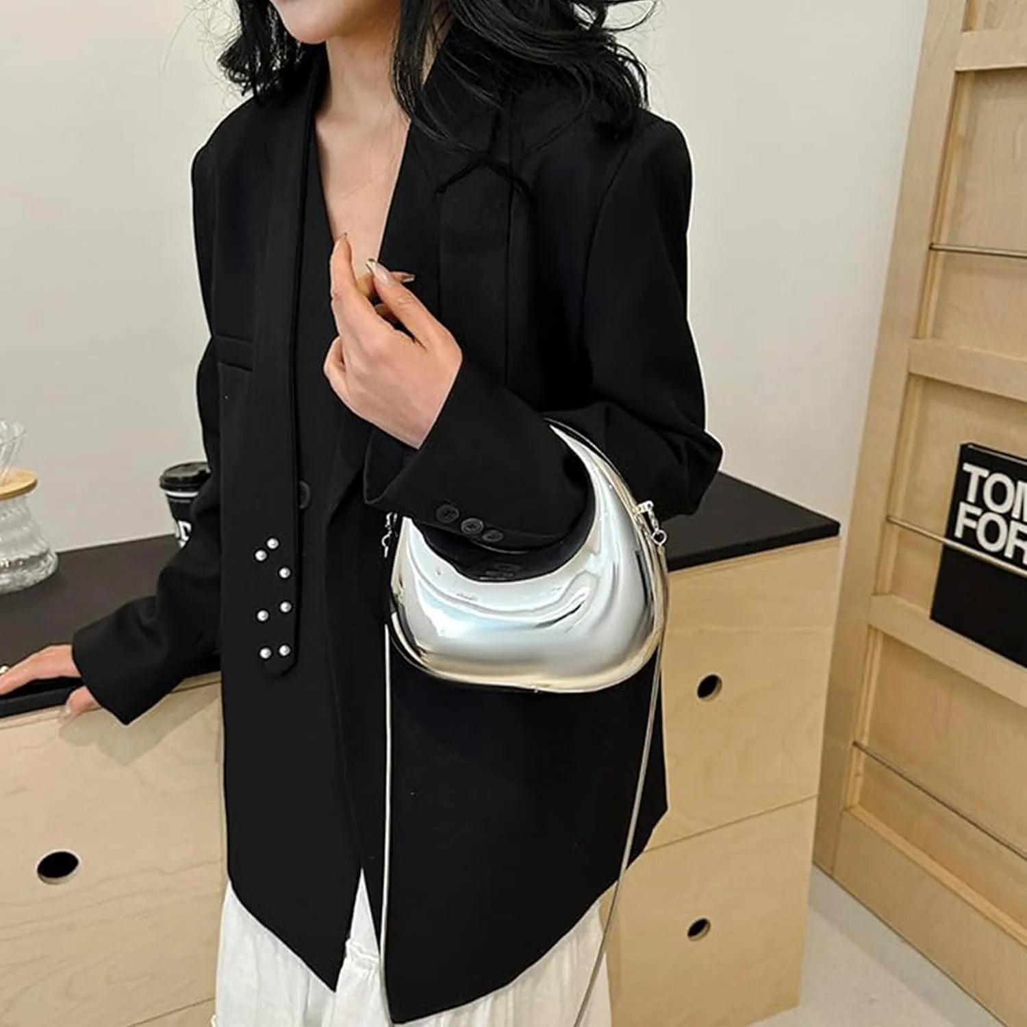 YYW Acrylic Evening Clutch Purse Moon Shape Unique Transparent Evening Handbag