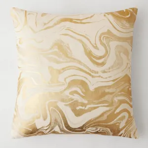 Z Gallerie Enya Decorative Throw Pillow – 20” x 20” Square Cushion with Metallic Gold Accents, Soft Velvet Accent Pillow for Sofa, Bed, and Living Room, Ivory Gold