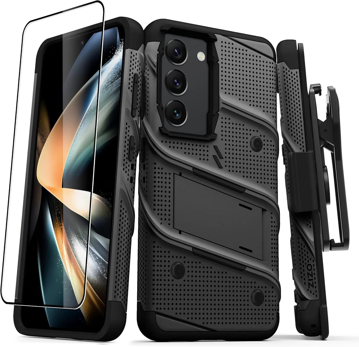ZIZO Bolt Bundle for Galaxy S23 Case with Screen Protector Kickstand Holster Lanyard - Black
