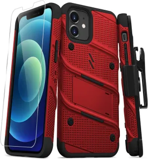 Zizo Bolt Series for iPhone 12 / iPhone 12 Pro Case with Screen Protector Kickstand Holster Lanyard - Red & Black