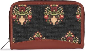 ZOUK Women's Handcrafted Classic Chain Wallet, Royal Green Mogra Print, Royal Green Mogra Print